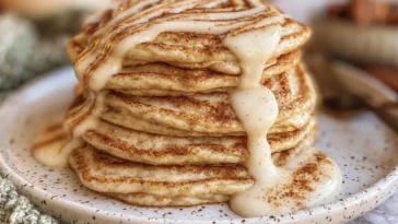 Delicious Vegan Cinnamon Roll Pancakes Stack