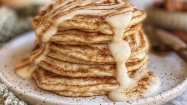 Delicious Vegan Cinnamon Roll Pancakes Stack