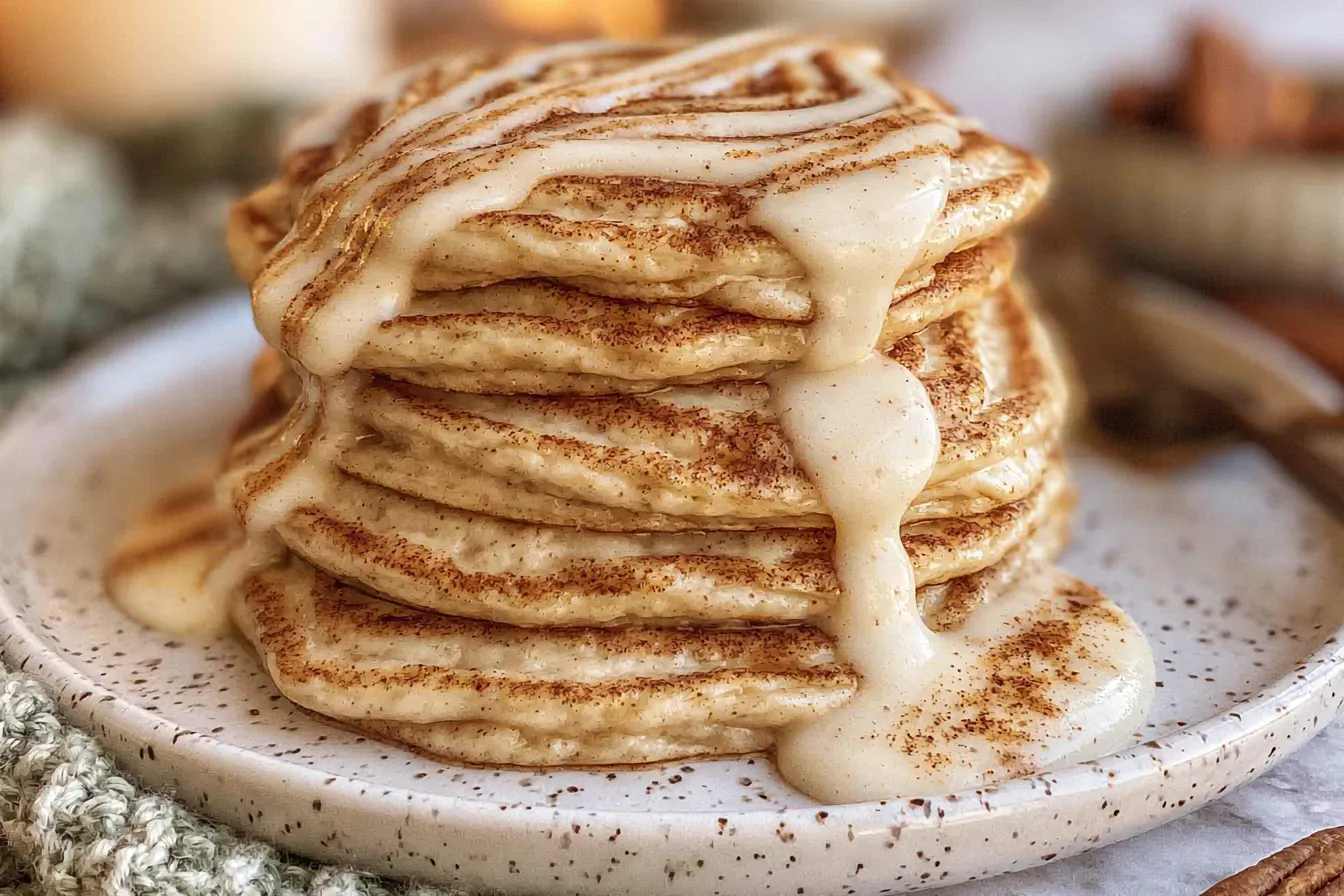 Delicious Vegan Cinnamon Roll Pancakes Stack
