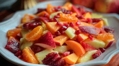 Colorful Winter Fruit Salad with Cinnamon Vanilla Dressing
