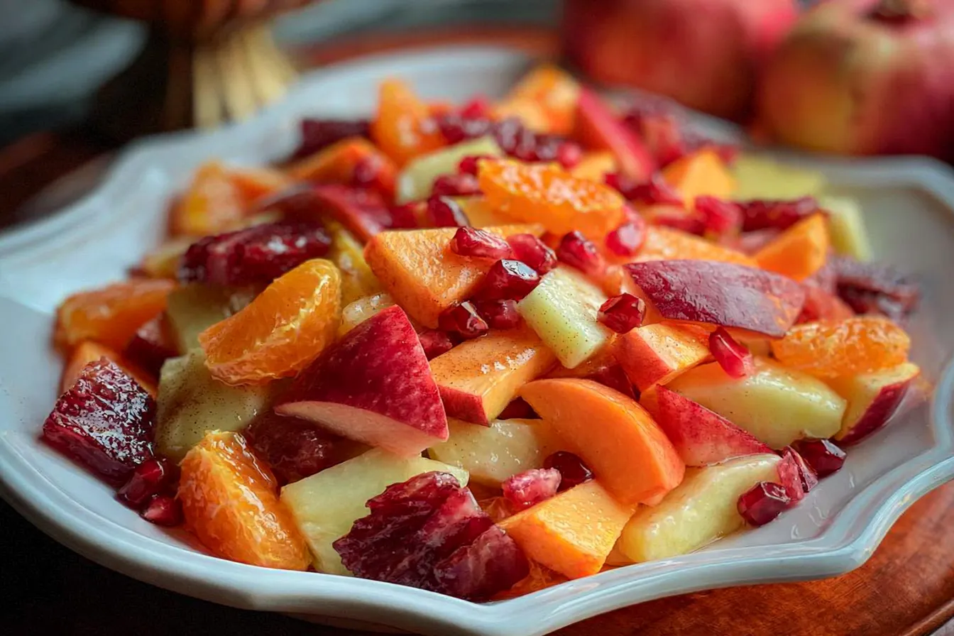 Colorful Winter Fruit Salad with Cinnamon Vanilla Dressing