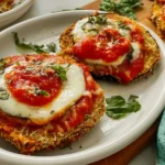Crispy Air Fryer Eggplant Parmesan Slice on a Plate