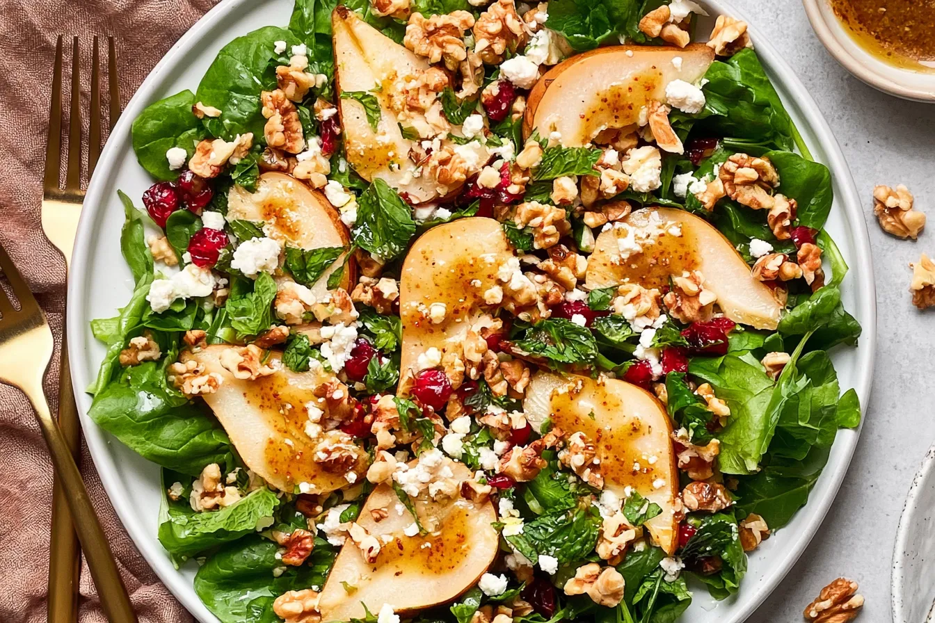 Asian Pear Salad with Walnuts in Maple Mustard Dressing