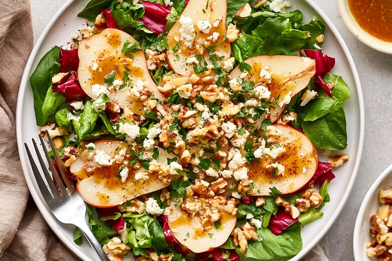 Asian Pear Salad with Walnuts and a Maple Mustard Dressing 
