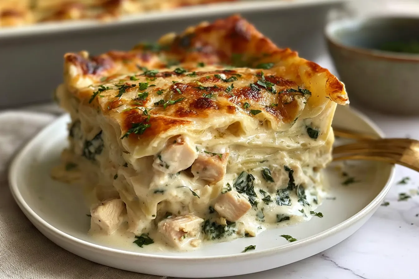 Delicious Chicken Alfredo Lasagna Freshly Baked