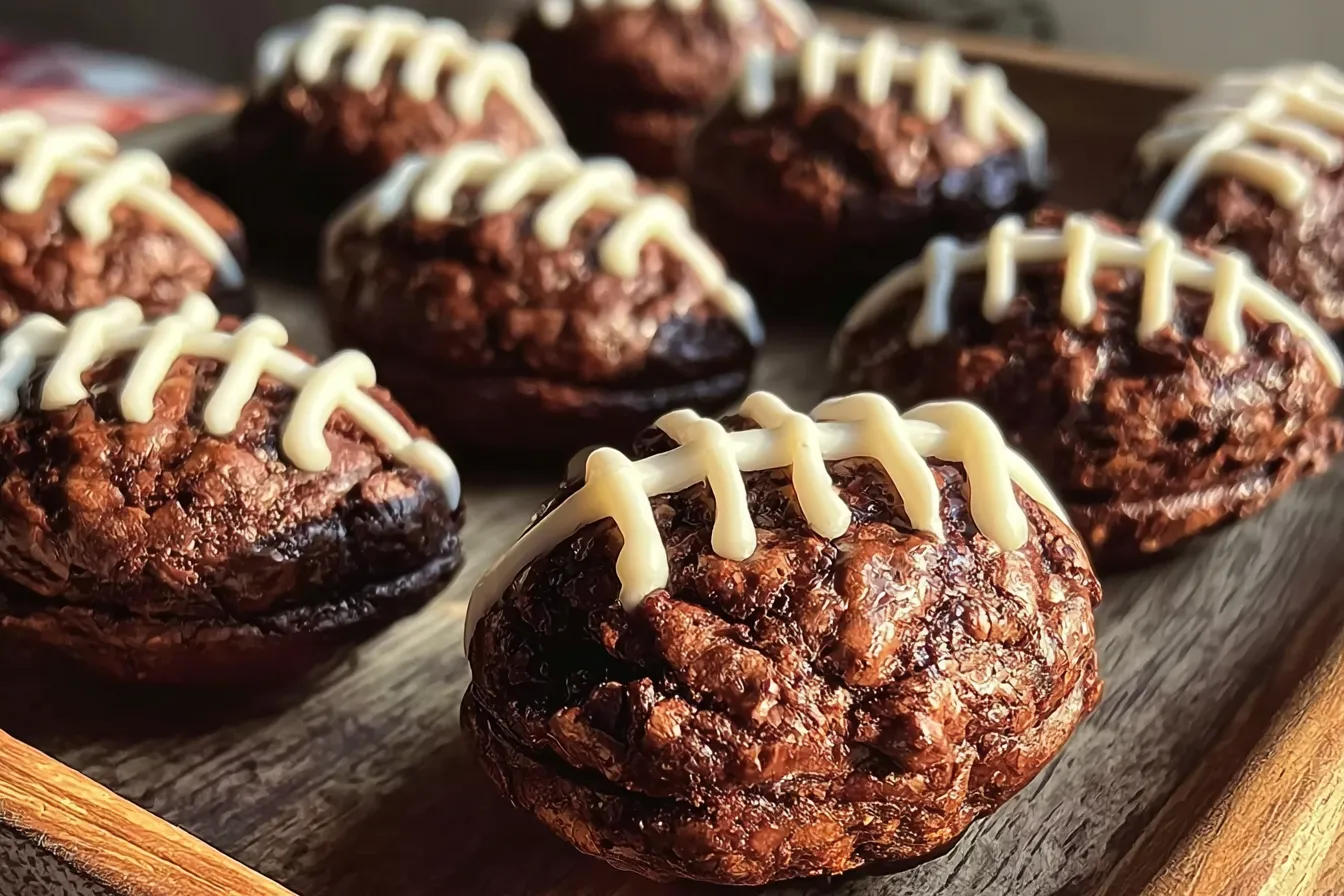 Cozy Football-Shaped Chocolate Brownie Bites with Cream Cheese Laces
