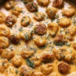 Creamy Butternut Squash Gnocchi with Sausage Served Warm