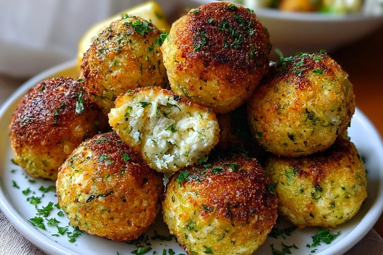 Crispy Zucchini-Feta Balls Fresh Out of the Oven