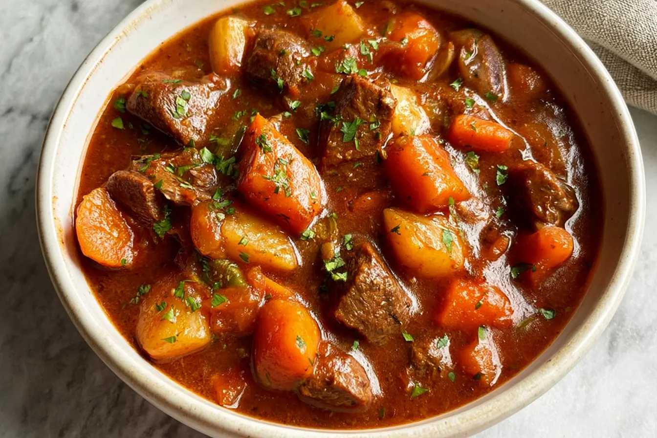 Crockpot Beef Stew in a Serving Bowl