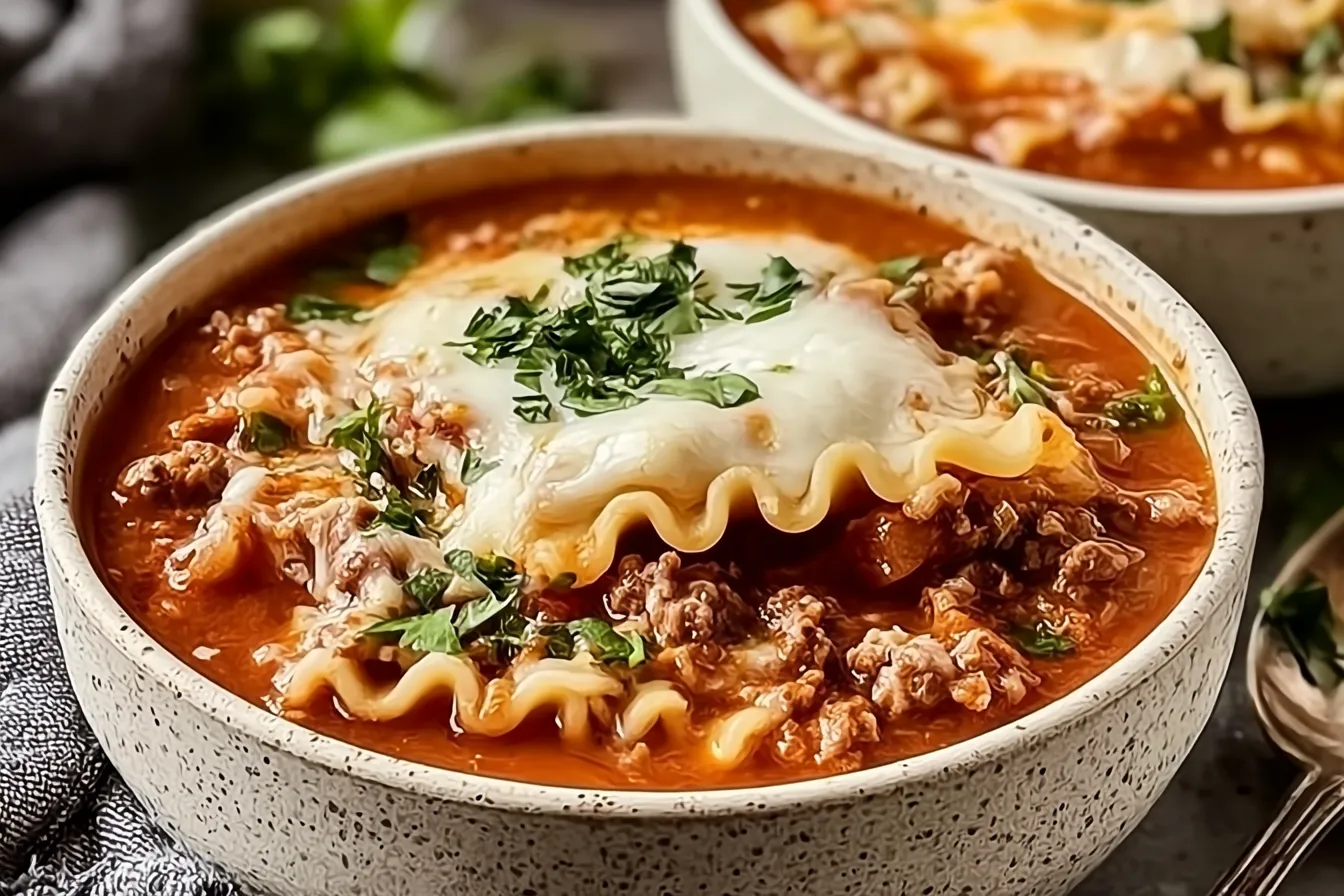 Delicious Easy Beef Lasagna Soup in a Bowl