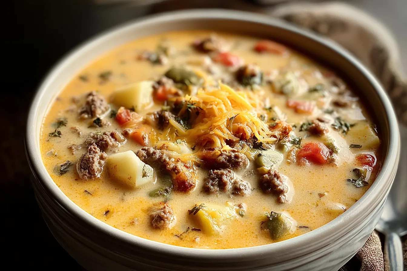 Delicious Easy Cheeseburger Soup in a Bowl
