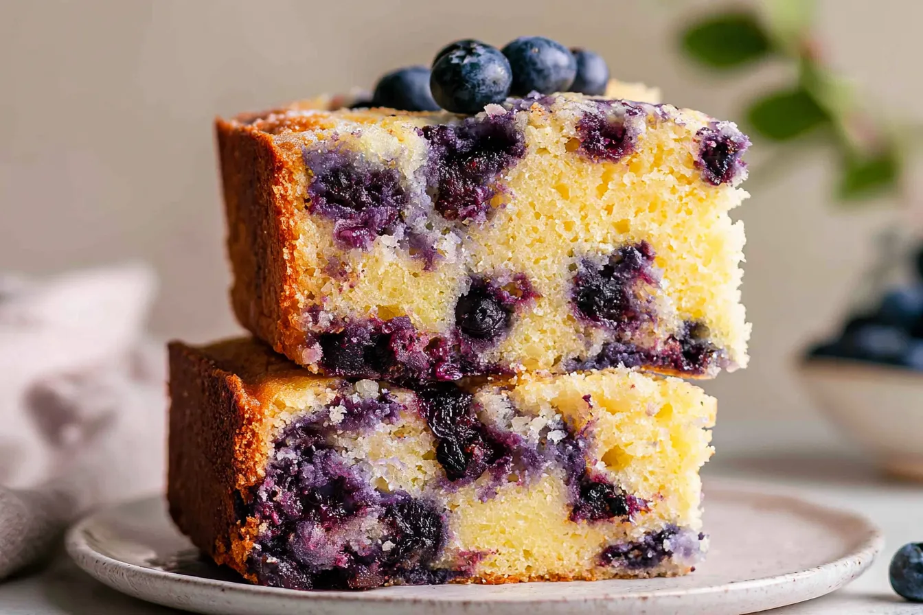 Easy Vegan Lemon Blueberry Cake Slice on a Plate