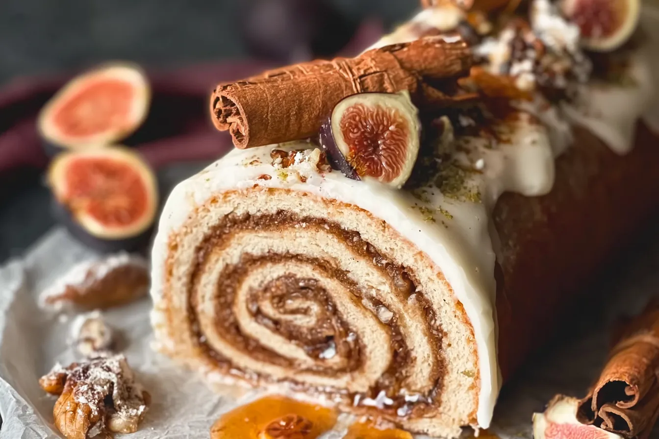 Delicious Fig and Cinnamon Roll Cake Freshly Baked