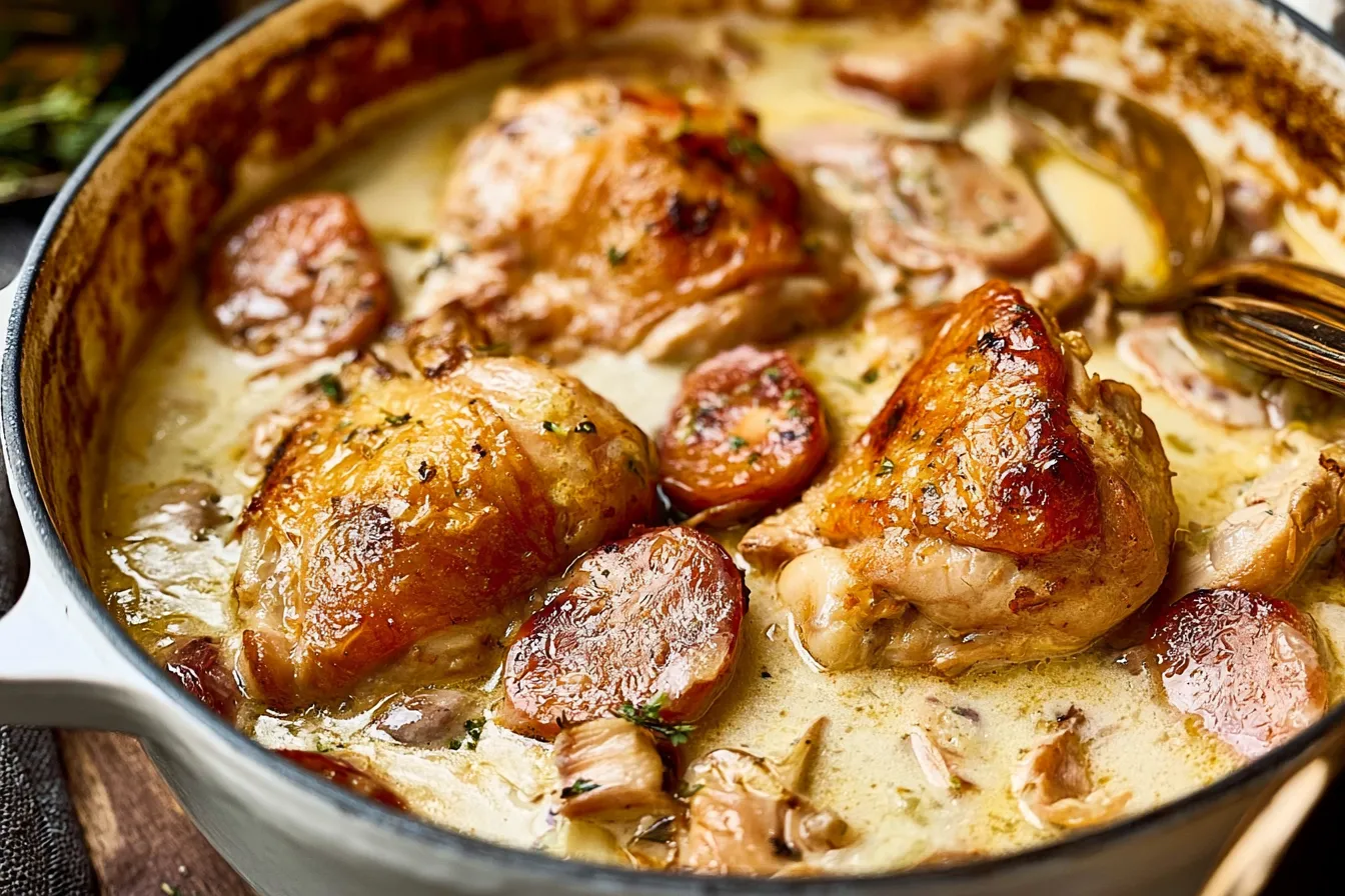 French Chicken Casserole a la Normande - Delicious & Creamy Dish