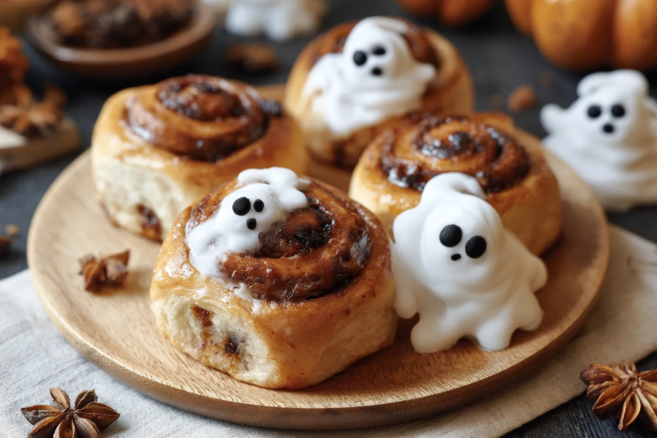 Ghost Cinnamon Rolls Ready for Halloween Celebration