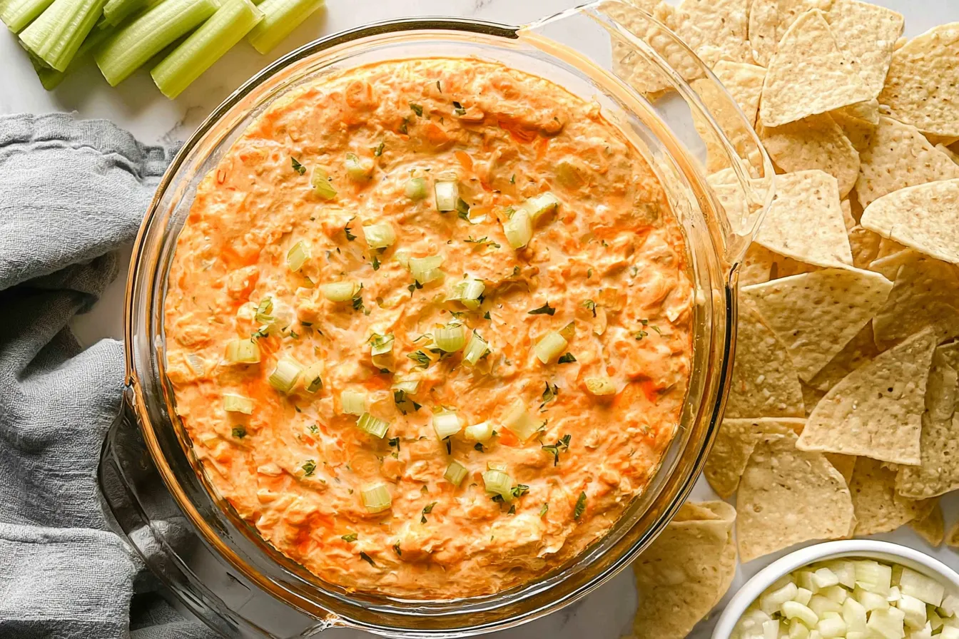 Creamy Greek Yogurt Buffalo Chicken Dip (No Cream Cheese)