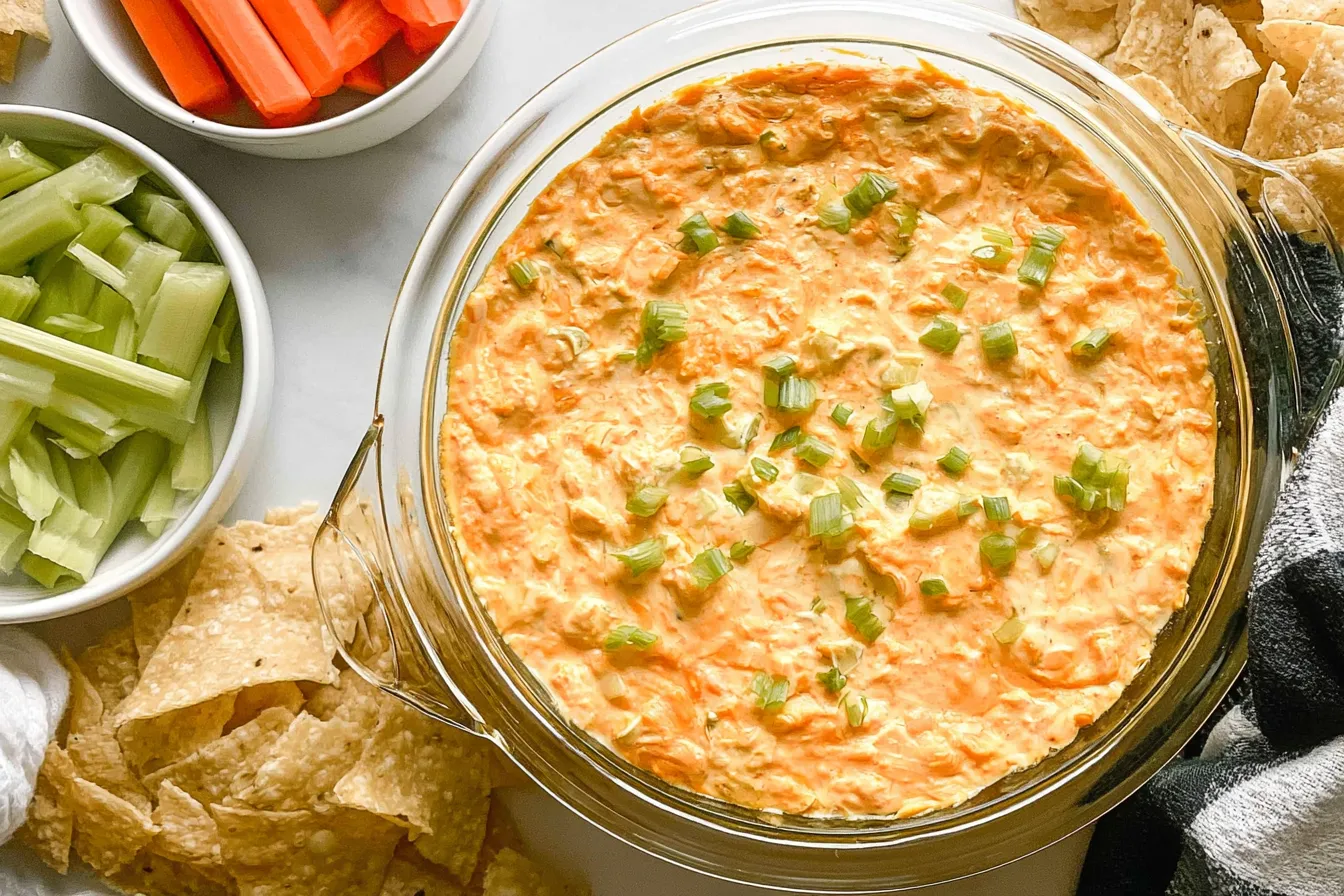 Greek Yogurt Buffalo Chicken Dip Recipe (No Cream Cheese) 