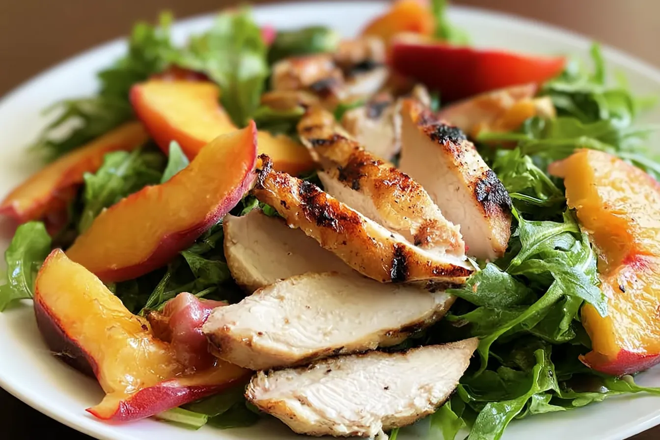 Grilled Chicken, Peach, and Arugula Salad 