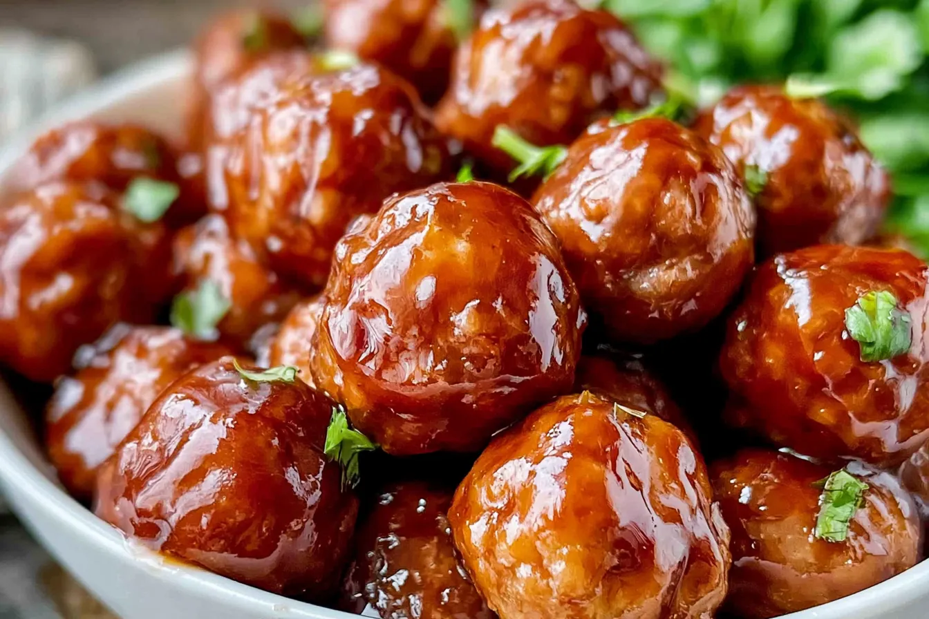 Honey BBQ Crockpot Meatballs Served in a Bowl