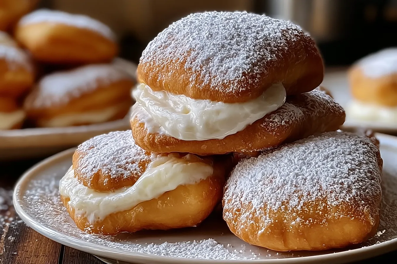 Indulgent French Beignets on a Plate with Vanilla Cream Filling