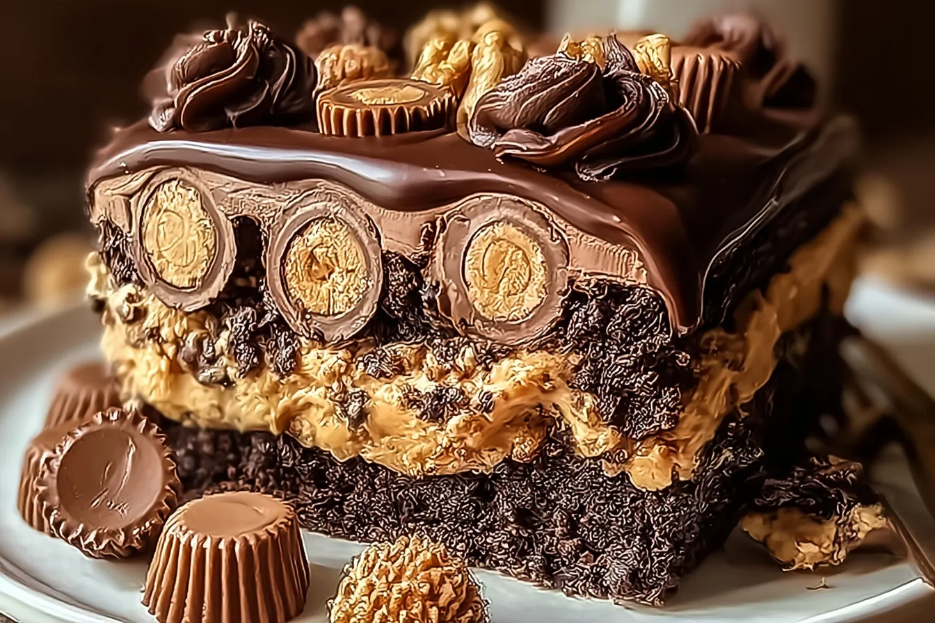 Indulgent Reese’s Peanut Butter Earthquake Cake