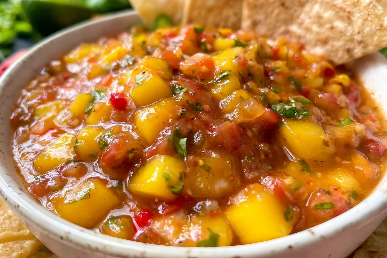 Vibrant Mango Habanero Salsa in a Bowl