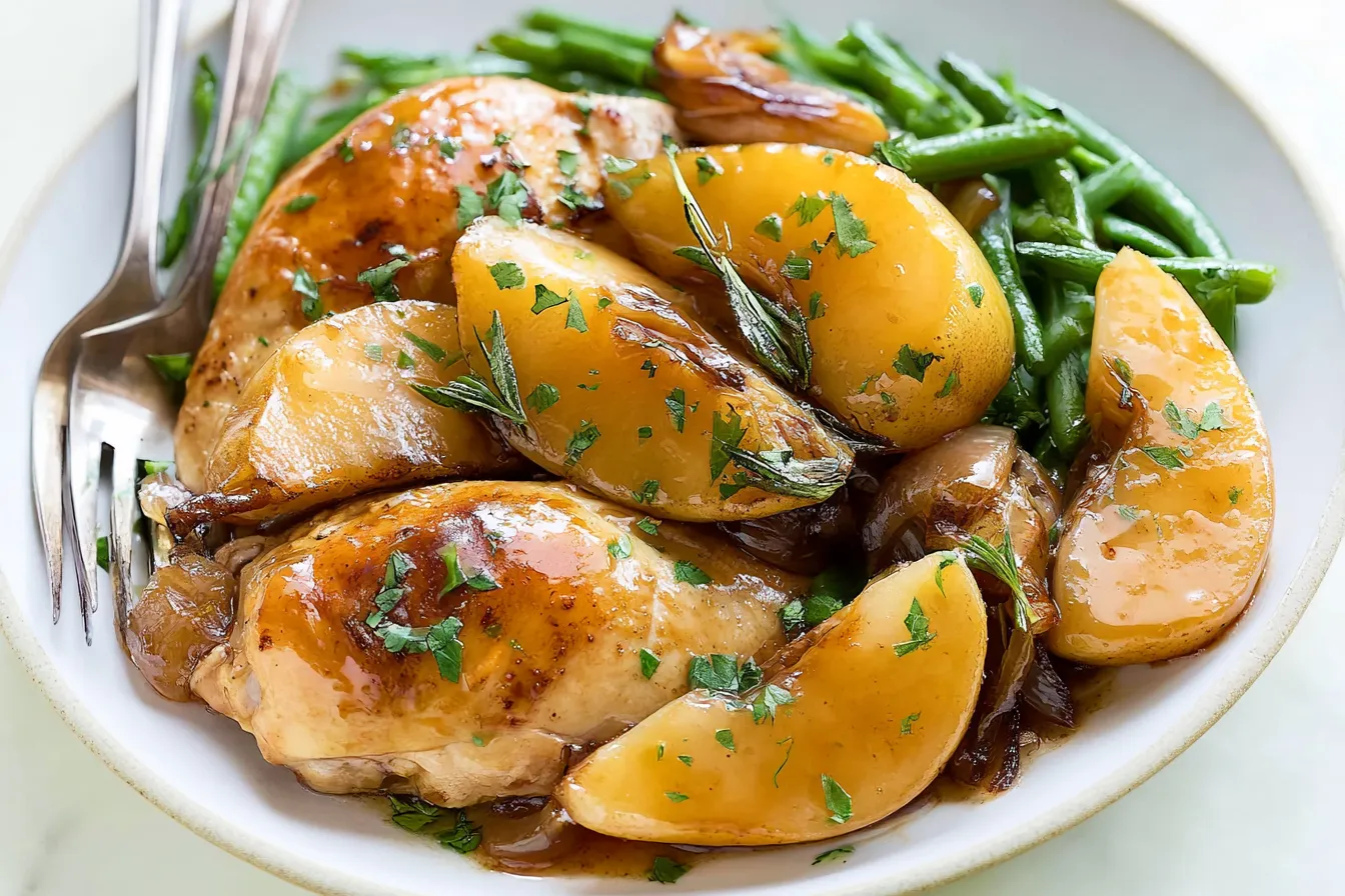Maple-Glazed Chicken with Caramelized Onions and Pears Plated