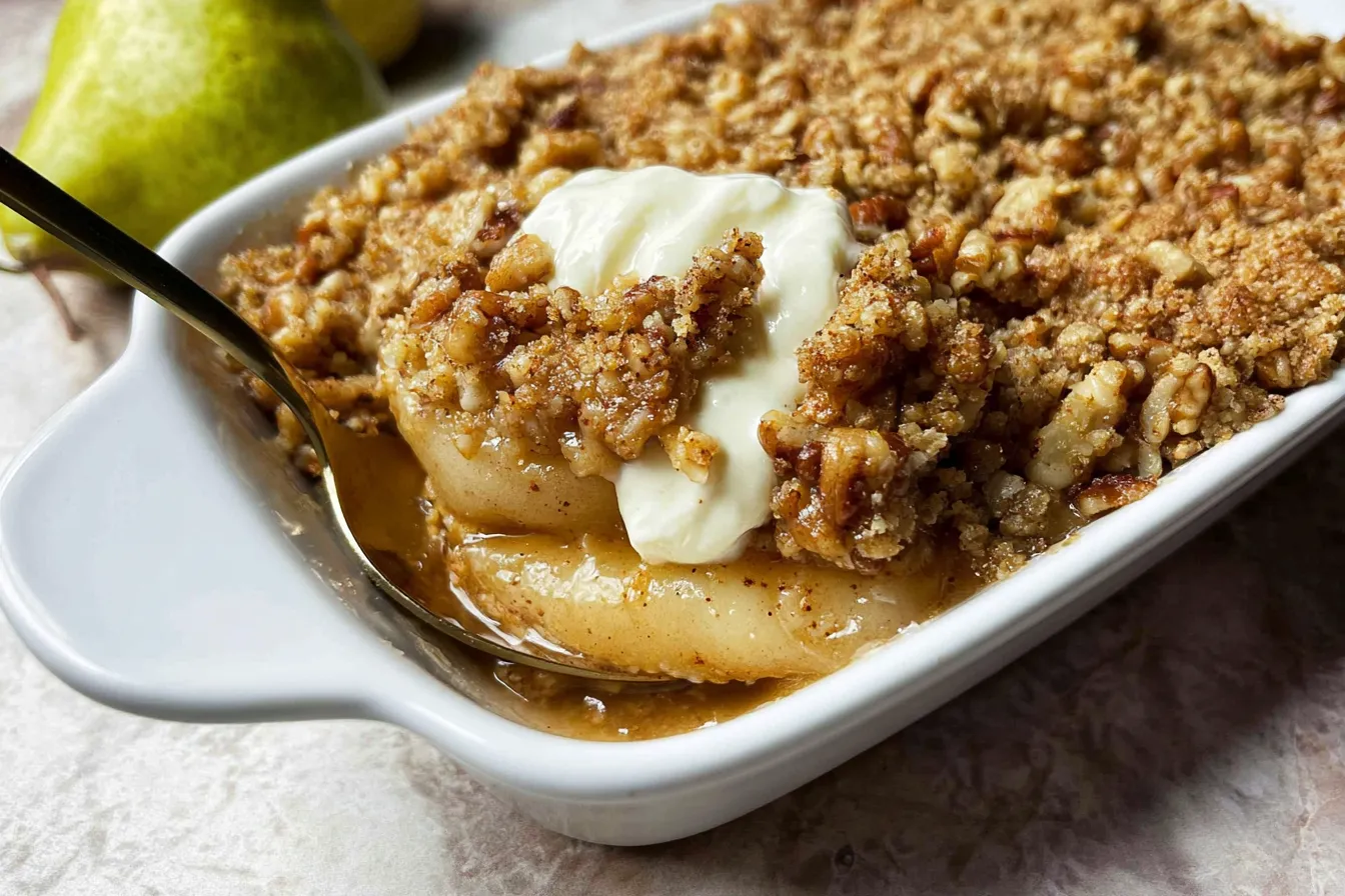 Maple Pecan Pear Crisp on a Warm Autumn Plate