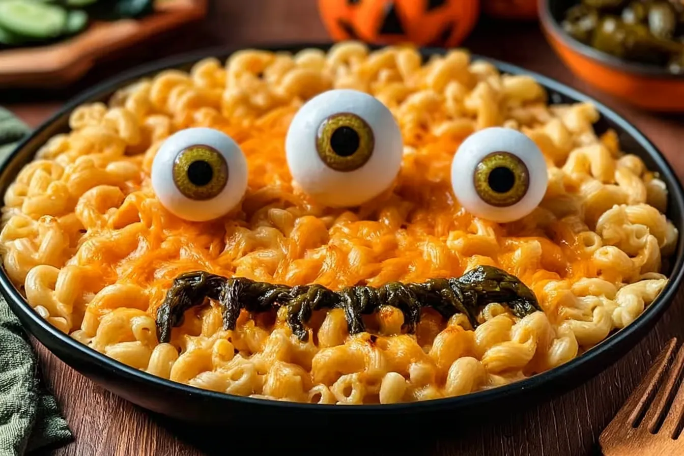 Delicious Monster Halloween Mac and Cheese on a Festive Table