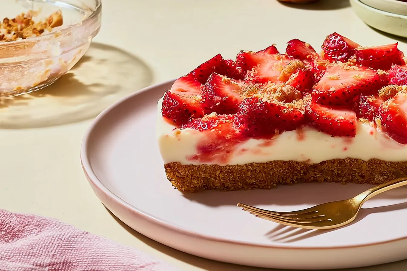 Delicious No Bake Sugar Free Strawberry Cheesecake Slice