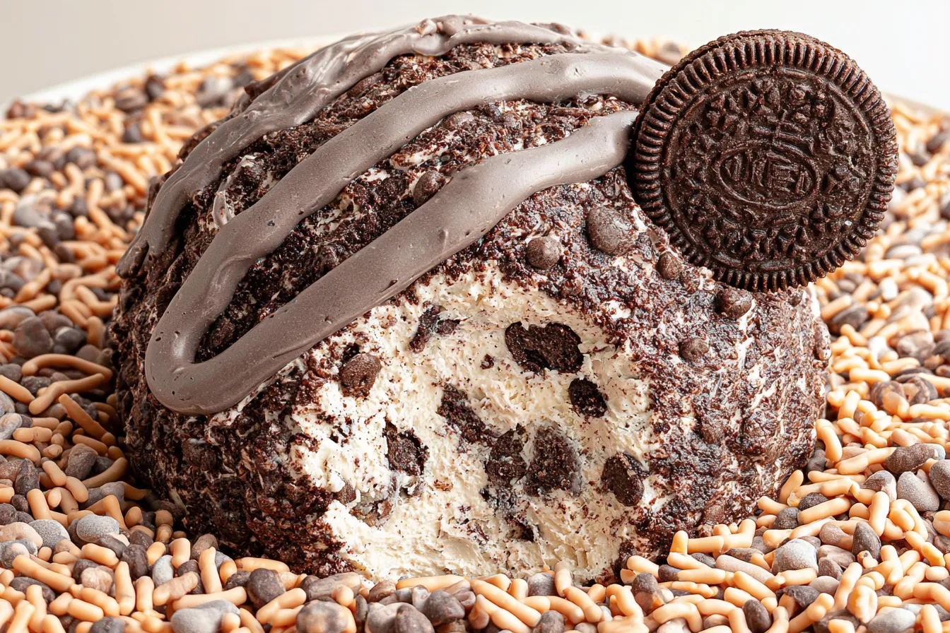 Oreo Cookies and Cream Cheese Ball on a Rustic Wooden Board