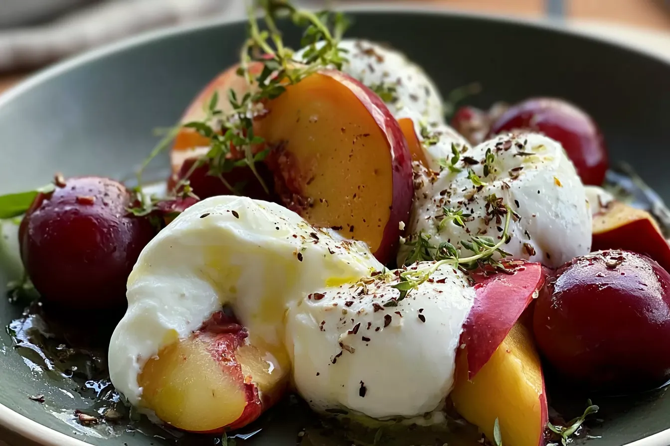 Peach Burrata Salad with Fresh Greens and Balsamic Glaze