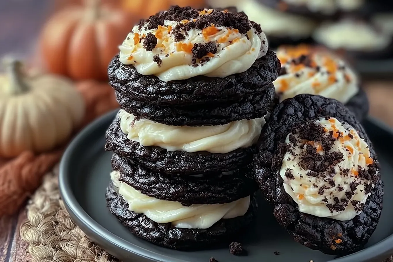 Black Velvet Cream Cheese Frosted Halloween Cookies