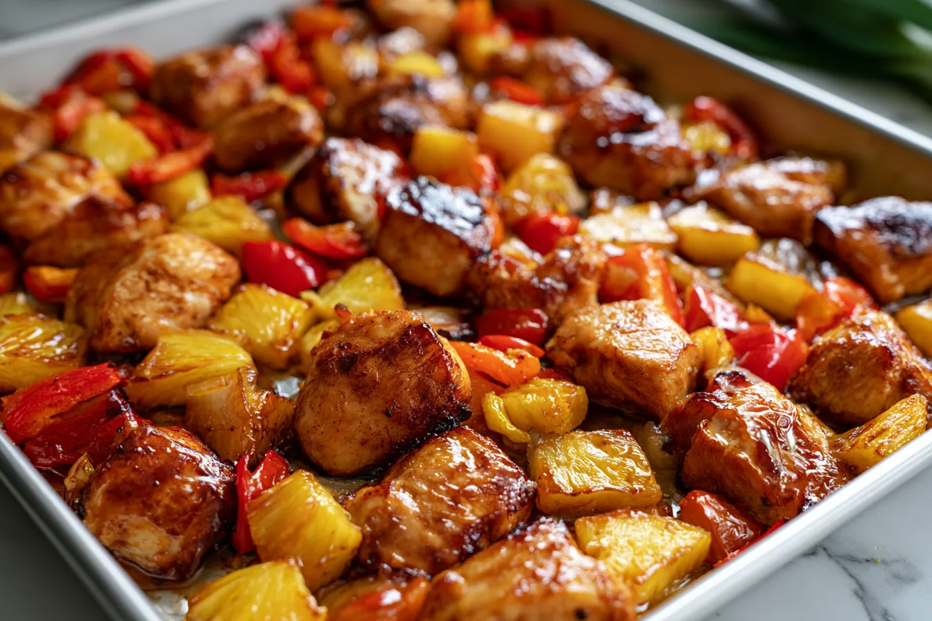Perfect Sheet Pan Hawaiian Chicken Recipe! 