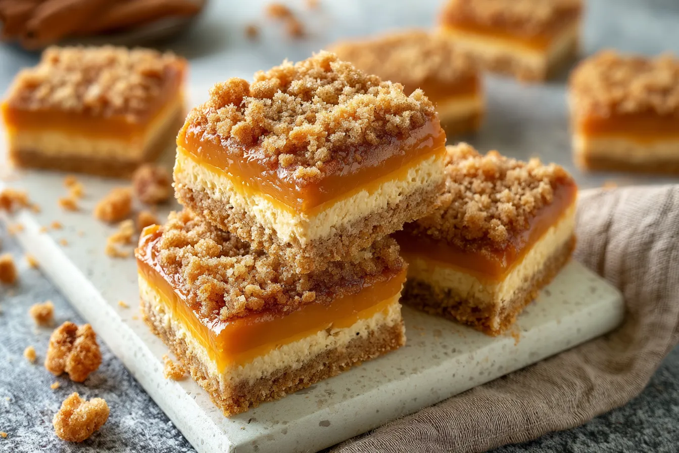Pumpkin Caramel Cheesecake Bars with a Streusel Topping Recipe 4 Pumpkin Caramel Cheesecake Bars with a Streusel Topping Recipe