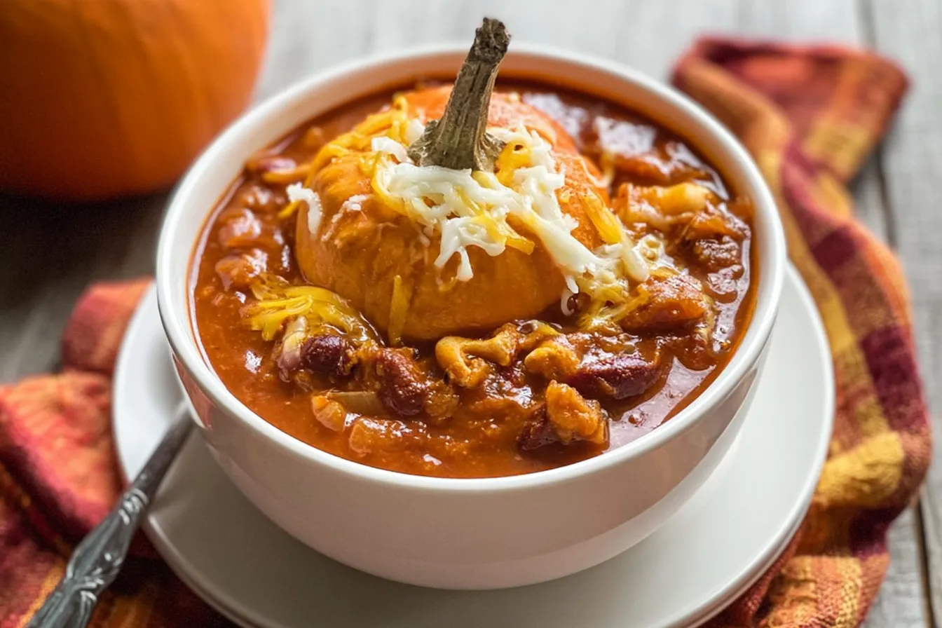 Pumpkin Chili: Comfort in Every Bite! 3 Hearty Pumpkin Chili in a Rustic Bowl