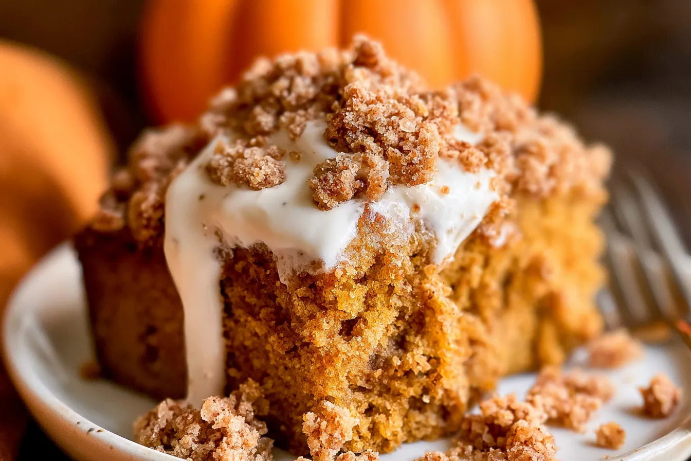 Pumpkin Coffee Cake Slice on a Plate