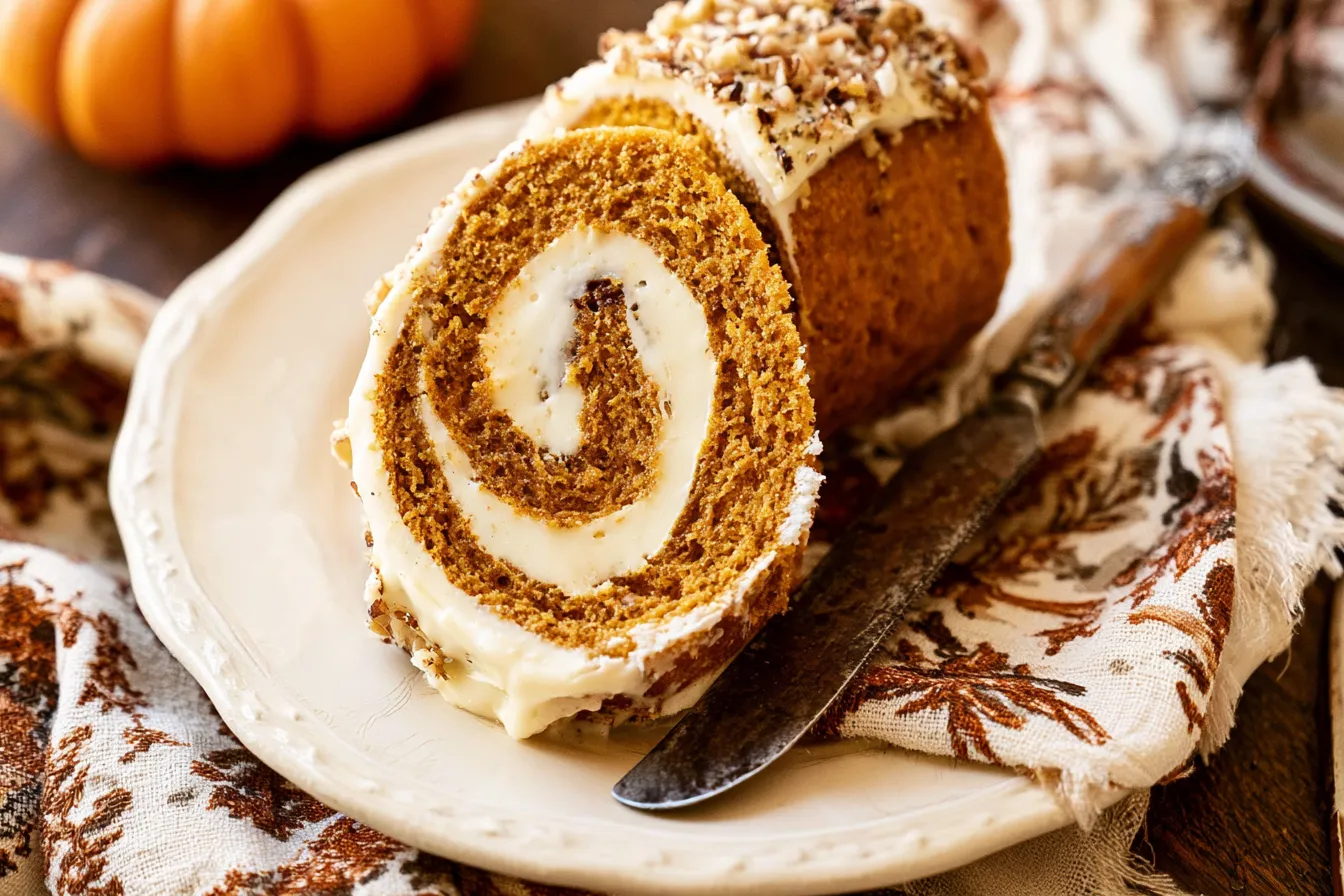 Delicious Pumpkin Roll on a White Plate