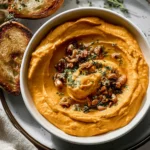 Pumpkin Whipped Feta Dip in a Rustic Bowl