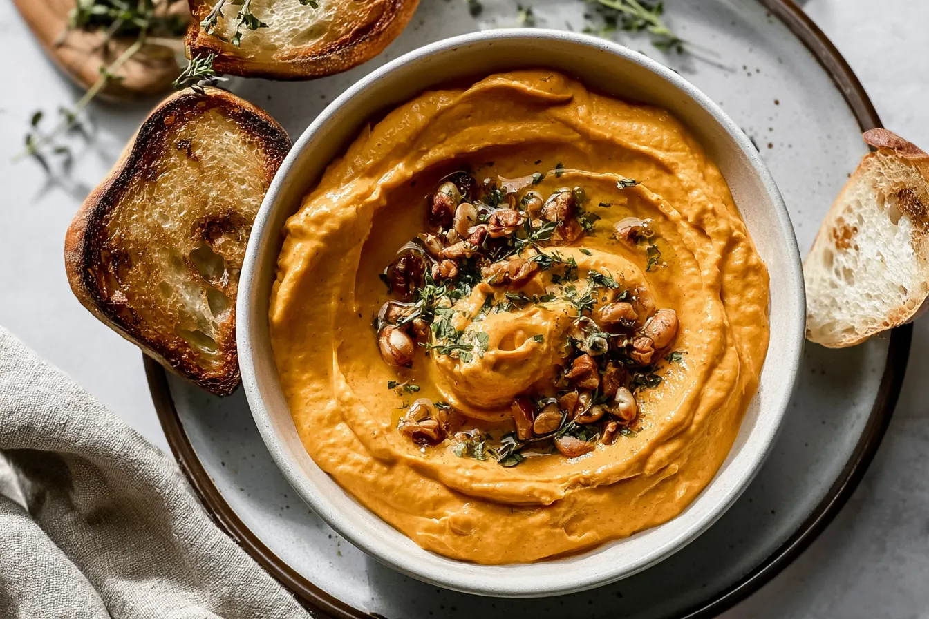 Pumpkin Whipped Feta Dip in a Rustic Bowl