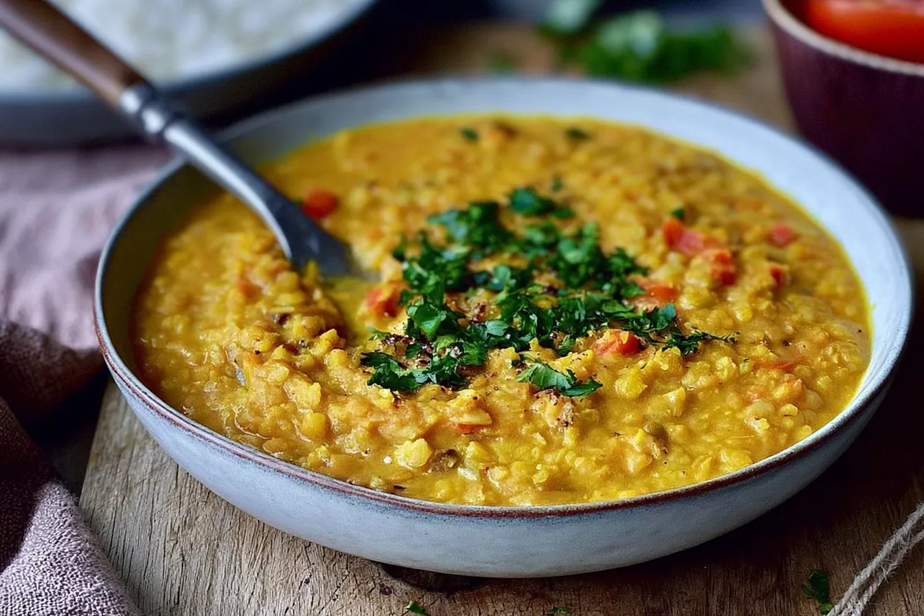 Bowl of Red Lentil Dahl - Healthy Vegan Delight