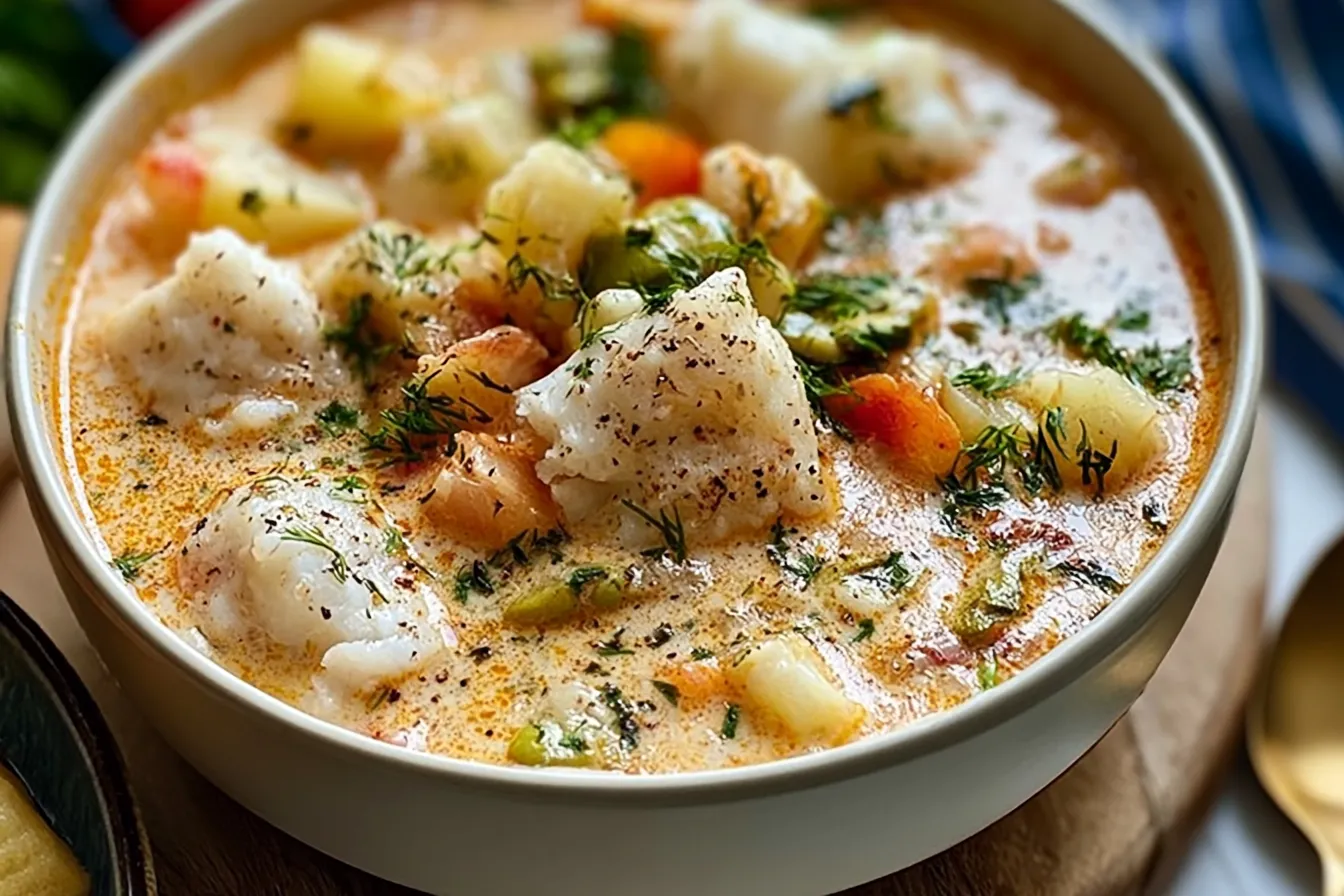 Delicious Rich and Creamy Fish Stew in a Bowl