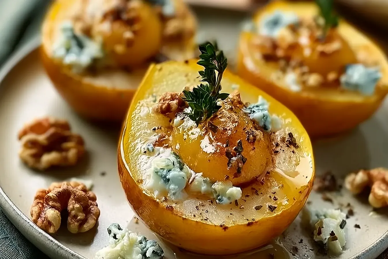 Roasted Pears with Blue Cheese, Walnuts, and Honey Plated