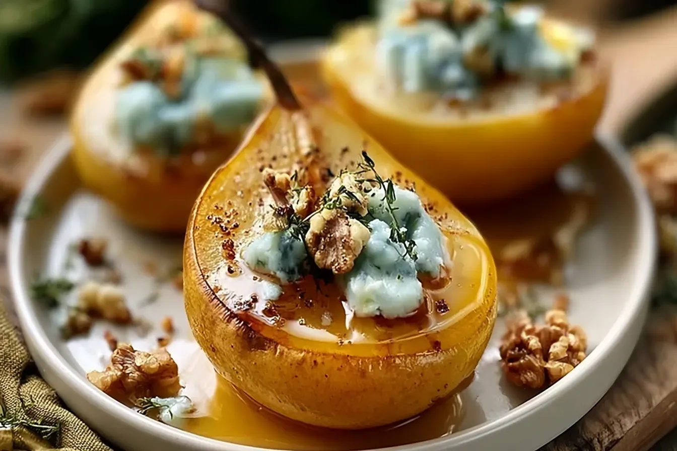 Roasted Pears with Blue Cheese, Walnuts, and Honey 