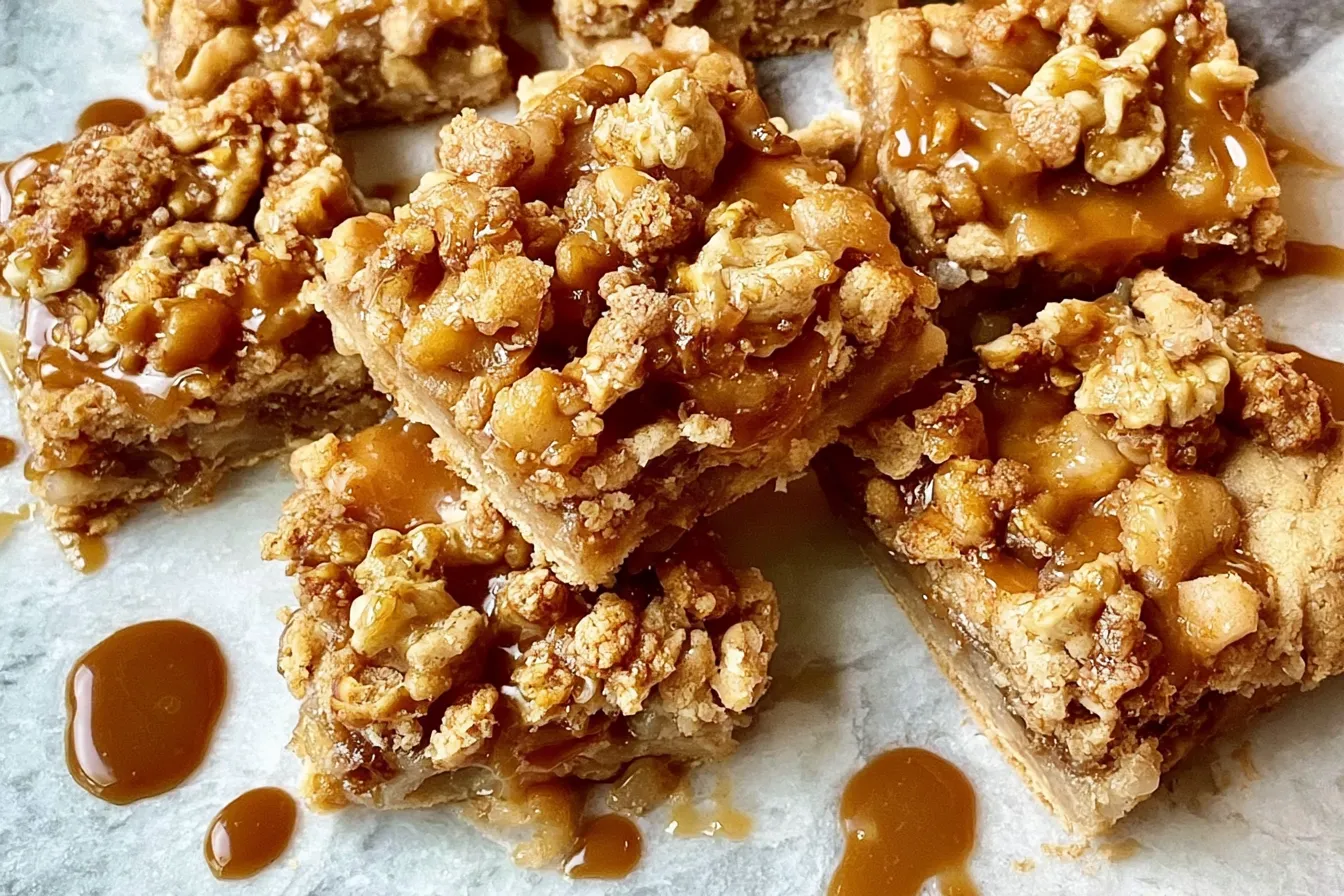 Salted Caramel Pear Pie Bars on a Serving Plate