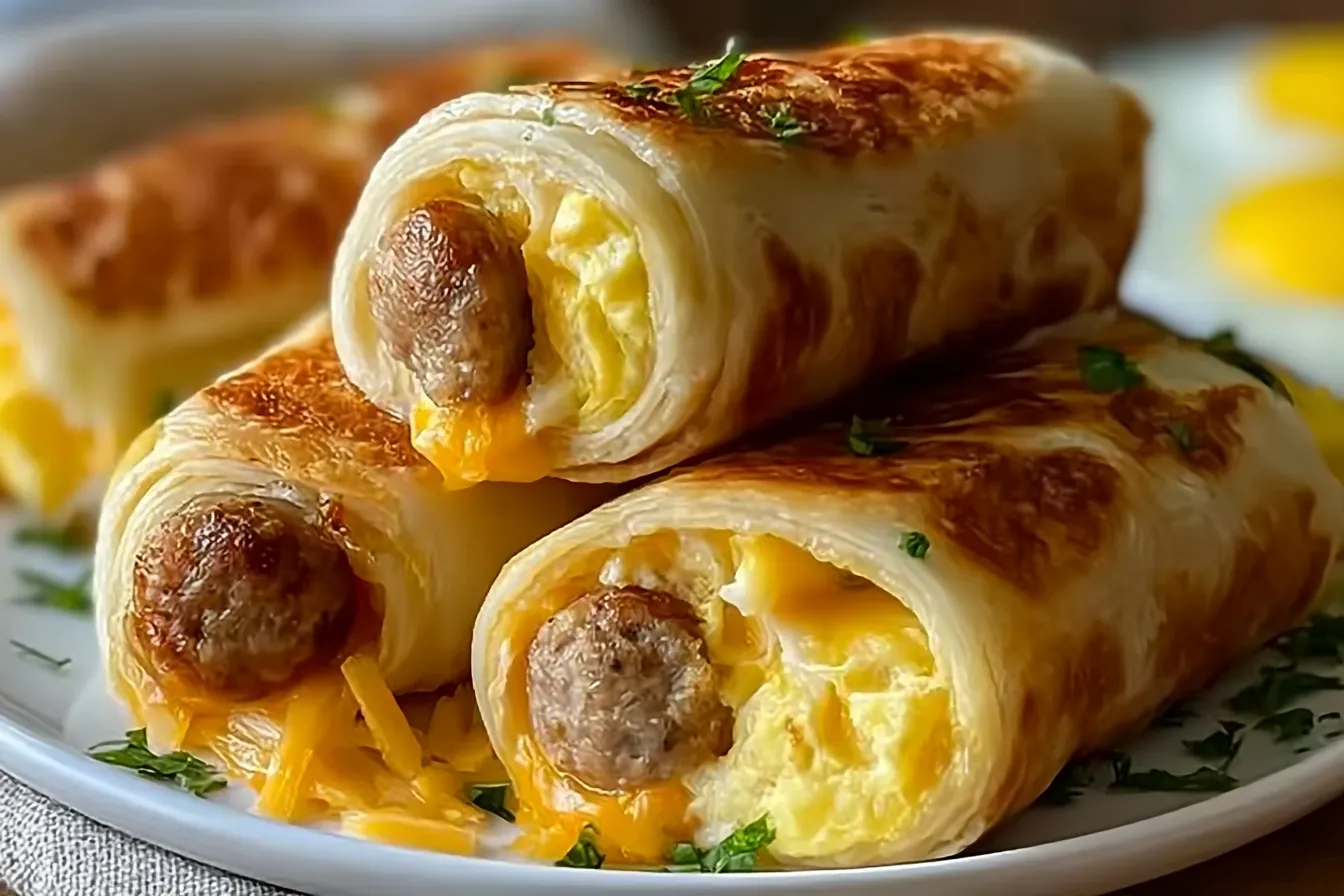 Delicious Sausage Egg and Cheese Roll Ups Ready for Breakfast