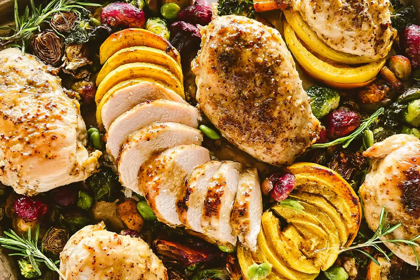 Sheet Pan Maple Mustard Chicken with Fall Vegetables Plated