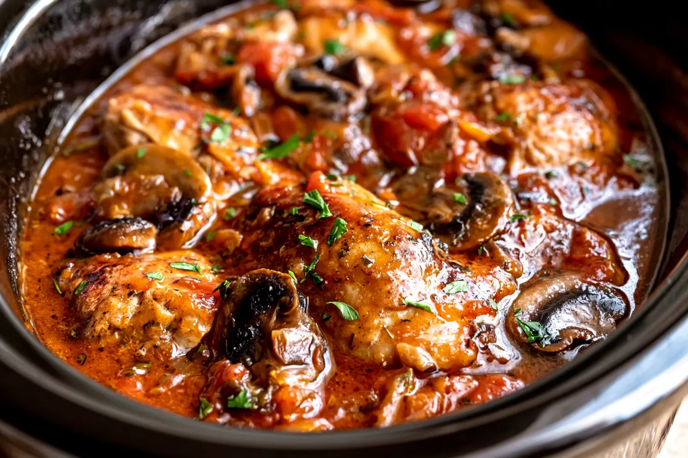 Slow Cooker Chicken Cacciatore Ready to Serve