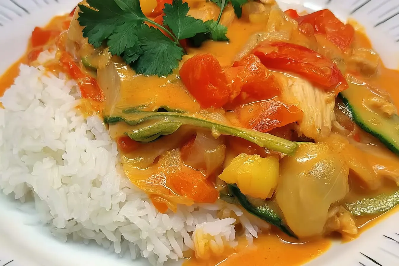 Delicious Thai Red Chicken Curry in a Bowl