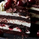 Slice of Traditional Black Forest Cake with Cherries
